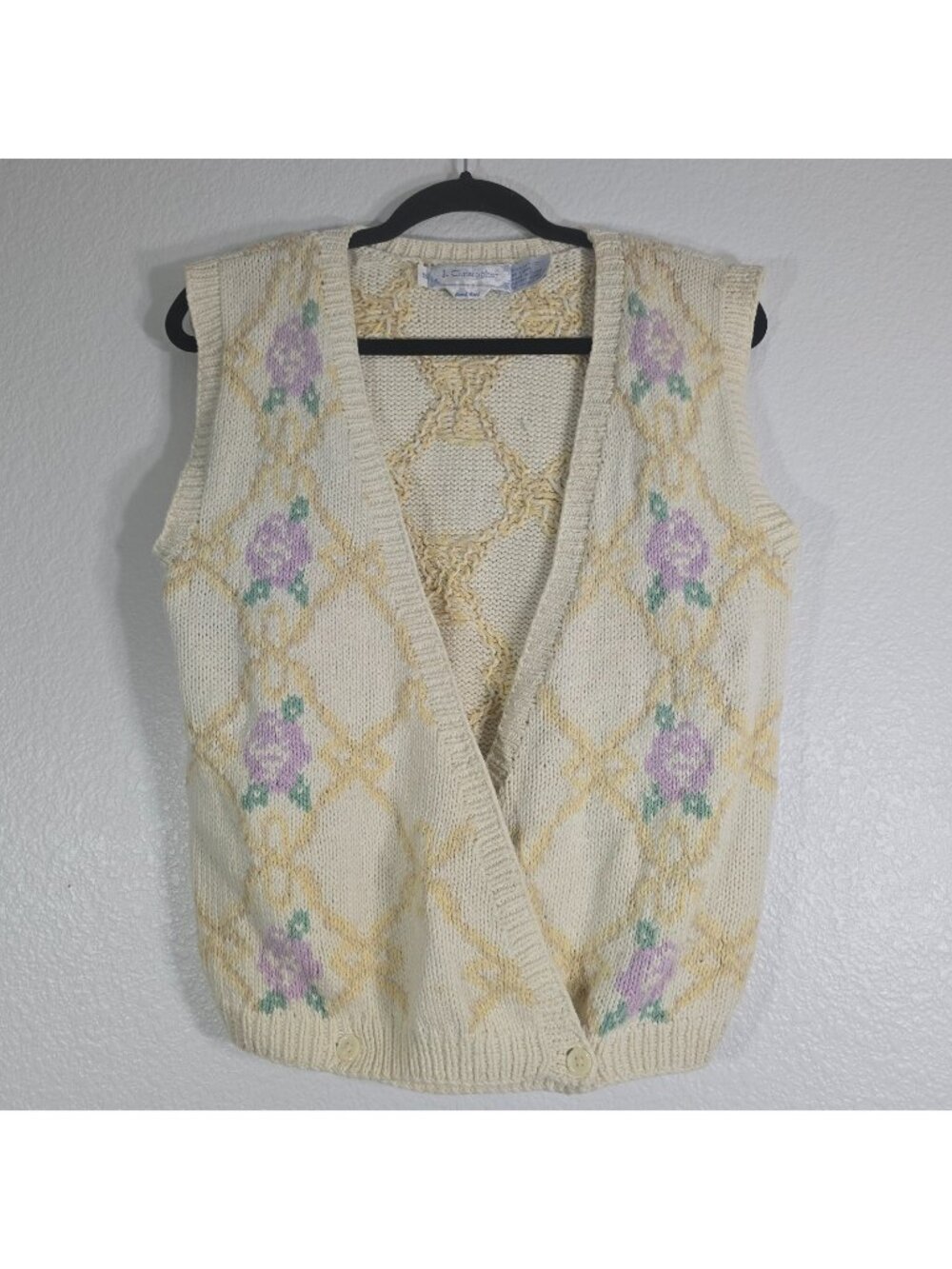 J Christopher Vintage Knit Sweater Vest Women Small Floral Cottagecore Bohemian